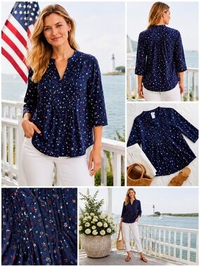 Vintage Navy American Button-Front Cotton Tunic Large